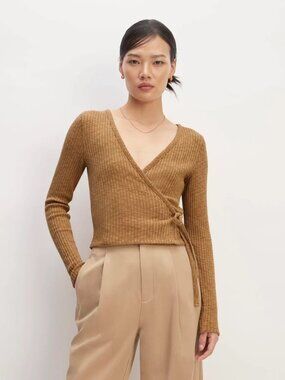 Everlane Cozy Rib Wrap Top | Cappuccino Brown | Balletcore Tie Front Sweater